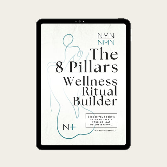 NYN NMN Digital product titled 'The 8 Pillars Wellness Ritual Builder' displayed on a tablet.